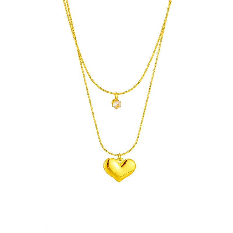 Double Layer Heart & Crystal Pendants Necklace