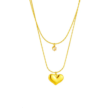 Double Layer Heart & Crystal Pendants Necklace