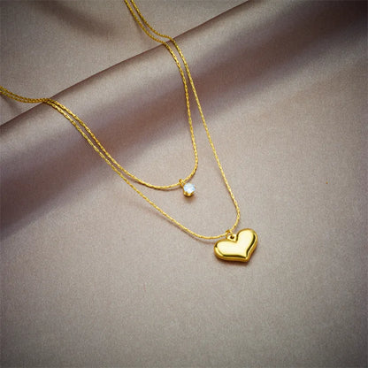 Double Layer Heart & Crystal Pendants Necklace