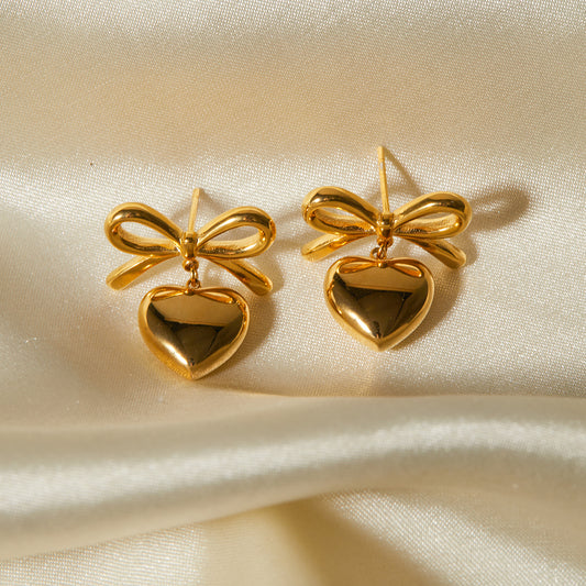 Heart & Bow Drop Earrings
