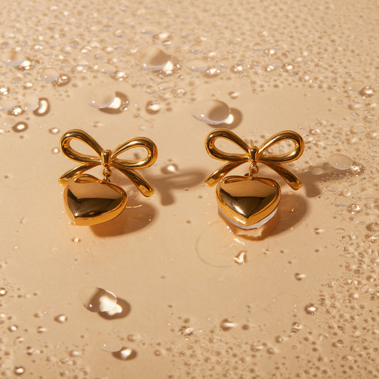 Heart & Bow Drop Earrings